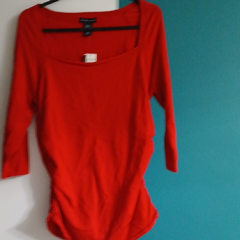 NY & Company Red Long Sleeve Rouched Top